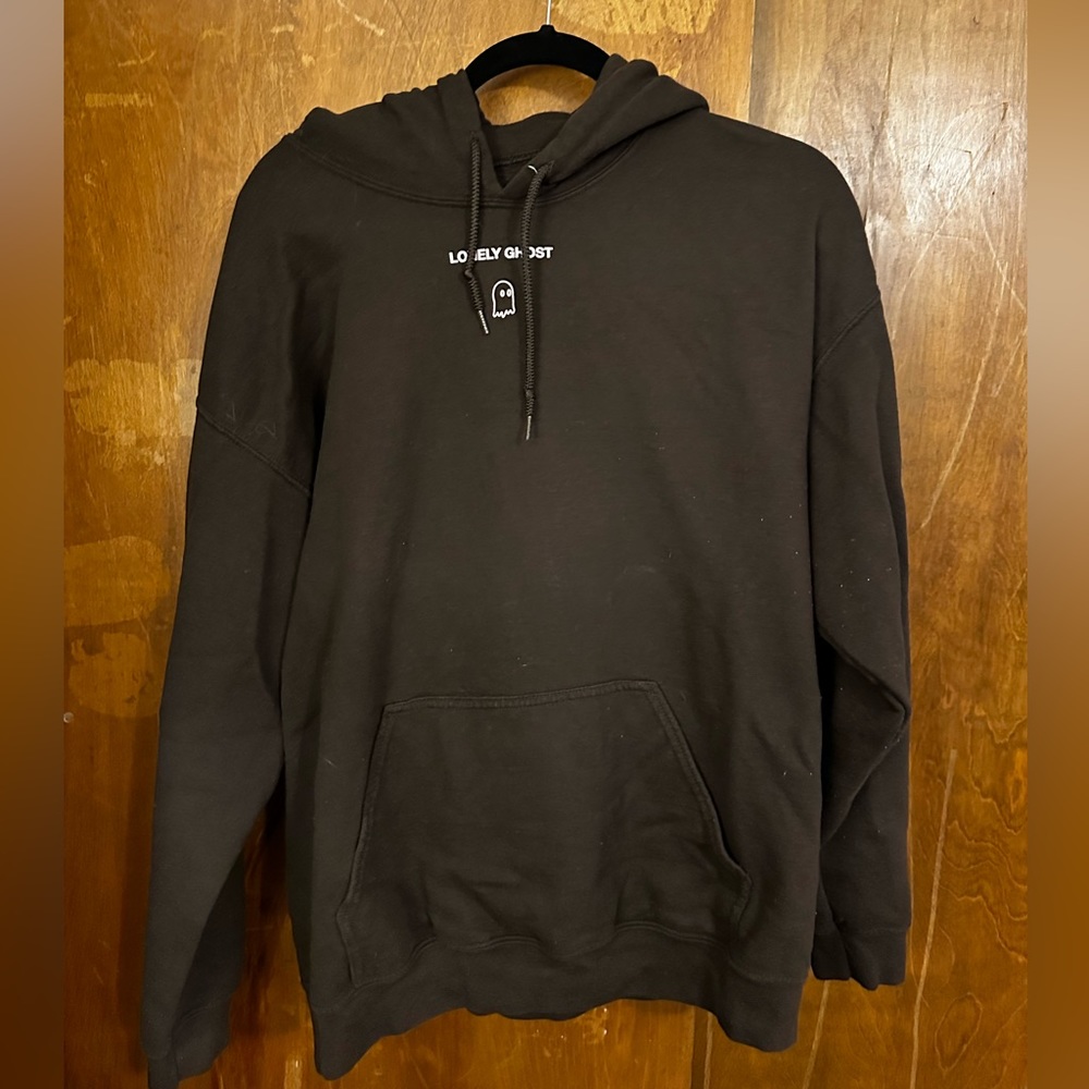 Brown and light pink Lonely Ghost “TMWYGH” hoodie